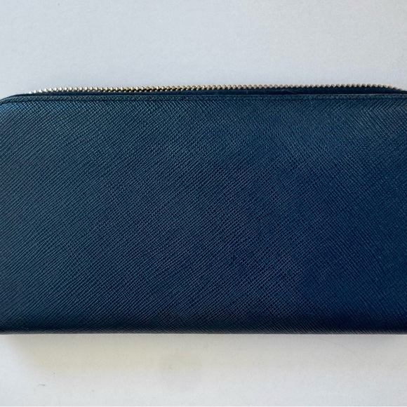 Excellent Blue Prada Zip-Around Wallet with Gold Accents - Picture 2 of 9